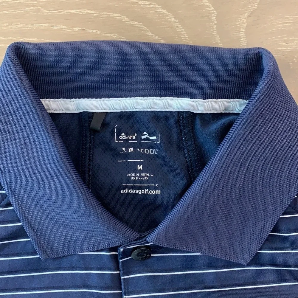Adidas Men’s Golf Polo Atlanta Athletic Club ACC Blue Striped Short Sleeve Med